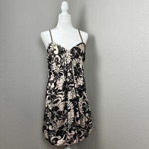 Y2K Babydoll Dress Womens S/M Bubble Hem Chocolate Brown Floral Satin Coquette